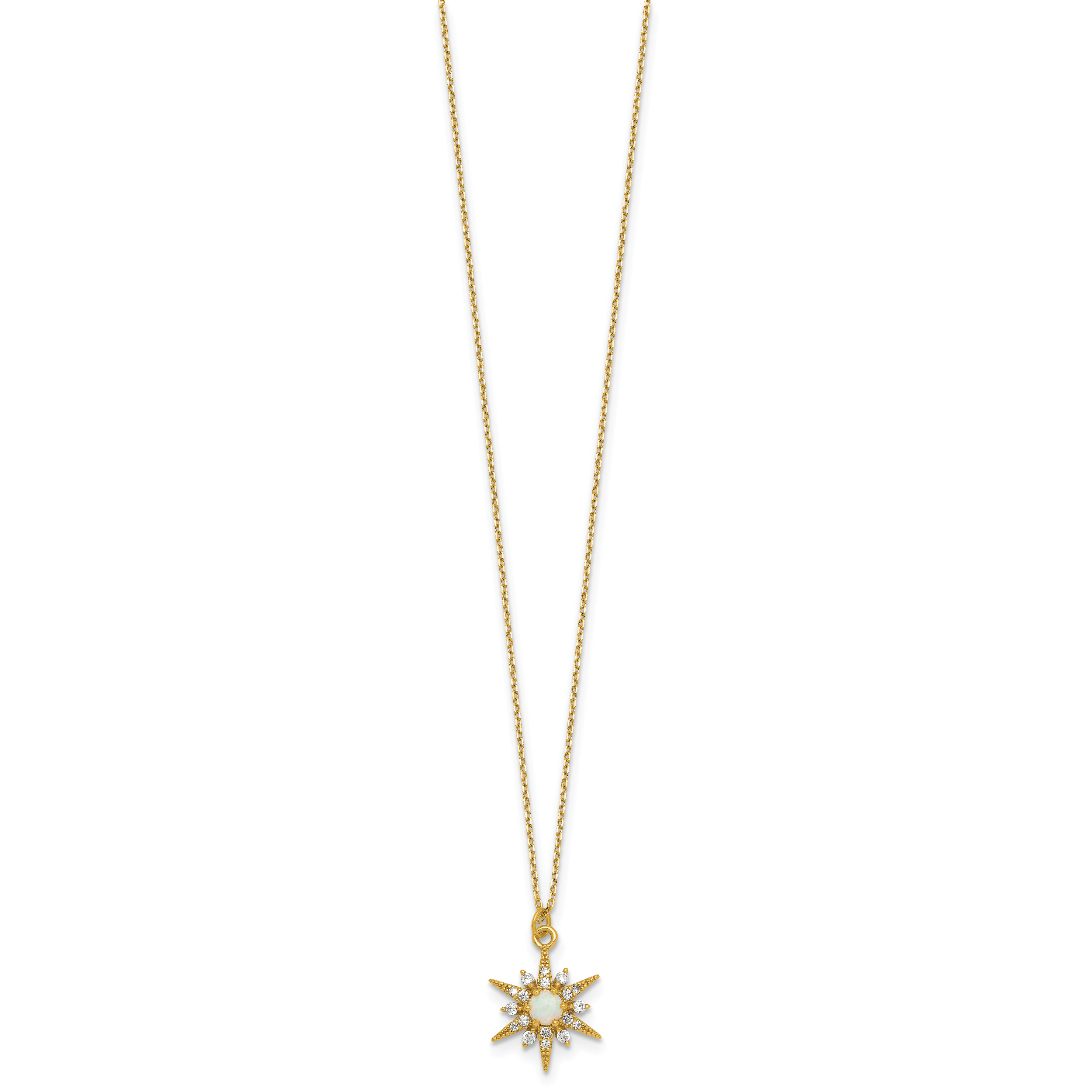 Sterling Silver Gold-Tone Polished Lab Created Opal and CZ Starburst 16 Inch with 2 Inch Extension Necklace Secondary image