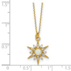 Sterling Silver Gold-Tone Polished Lab Created Opal and CZ Starburst 16 Inch with 2 Inch Extension Necklace