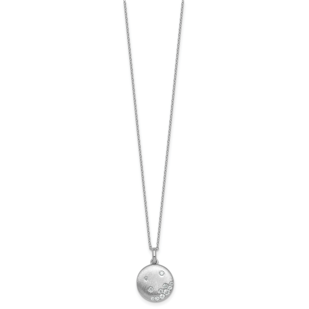 Sterling Silver Rhodium-plated Brushed CZ Circle 17.5 inch Necklace