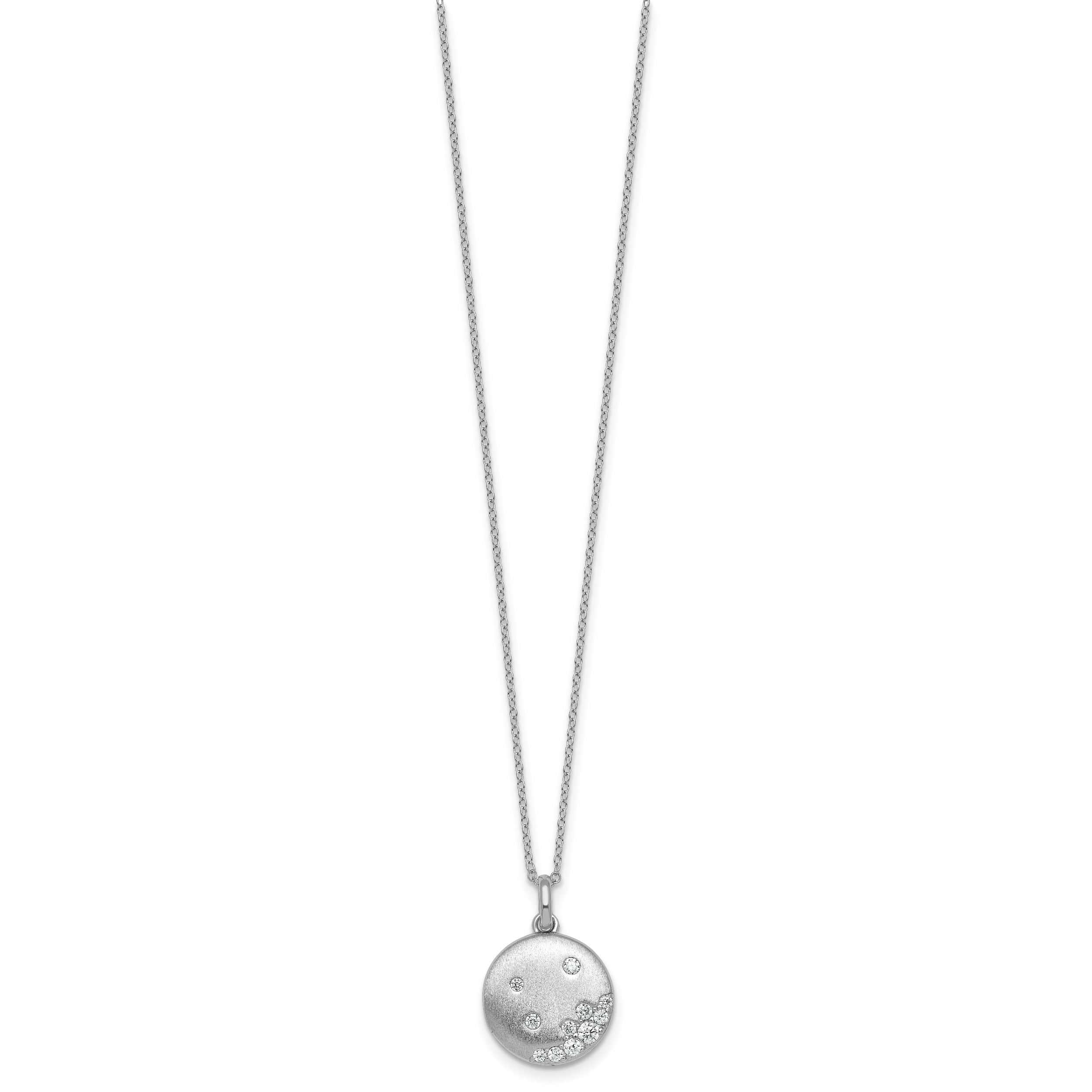 Sterling Silver Rhodium-plated Brushed CZ Circle 17.5 inch Necklace