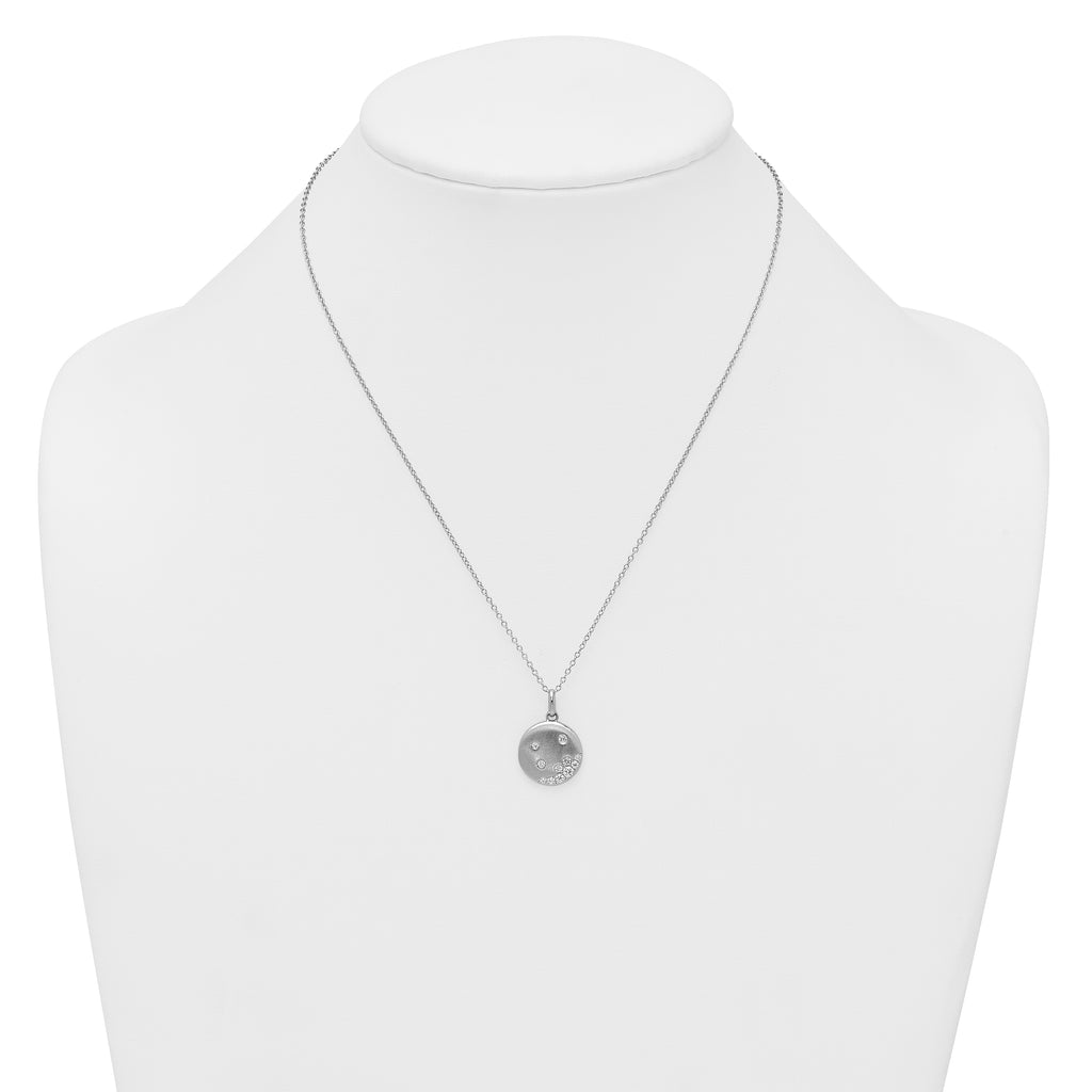 Sterling Silver Rhodium-plated Brushed CZ Circle 17.5 inch Necklace