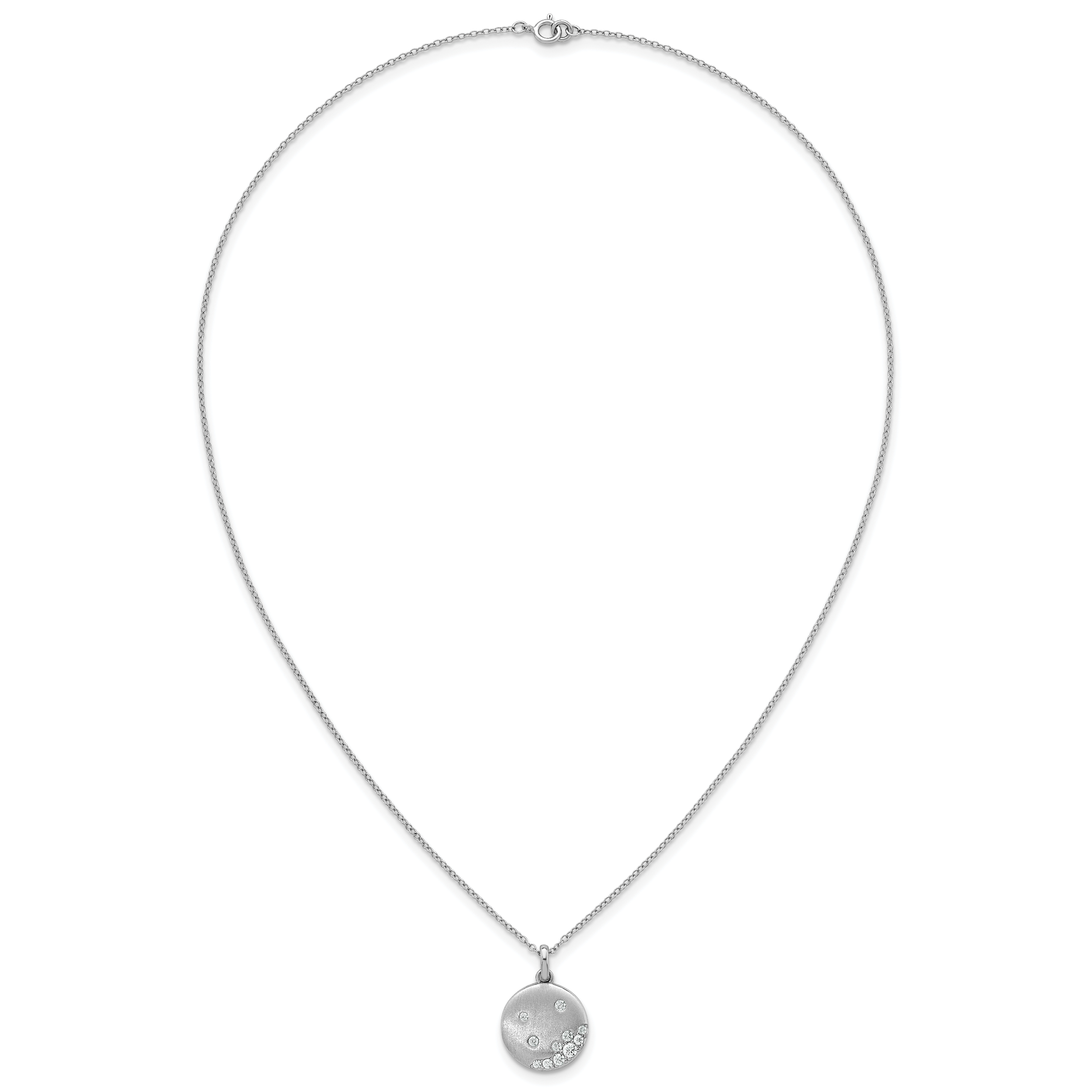 Sterling Silver Rhodium-plated Brushed CZ Circle 17.5 inch Necklace