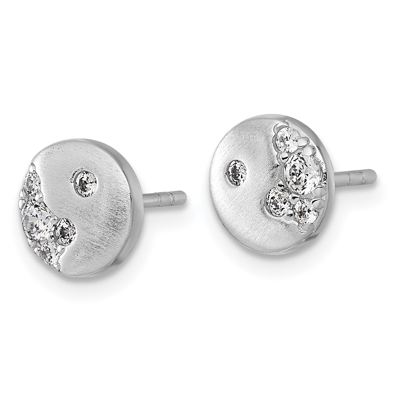 Sterling Silver Rhodium-plated Brushed CZ Circle Post Earrings