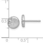 Sterling Silver Rhodium-plated Brushed CZ Circle Post Earrings