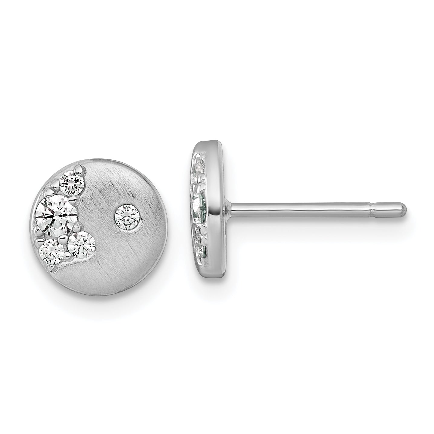 Sterling Silver Rhodium-plated Brushed CZ Circle Post Earrings Main image