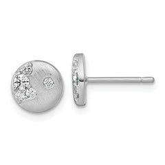 Sterling Silver Rhodium-plated Brushed CZ Circle Post Earrings