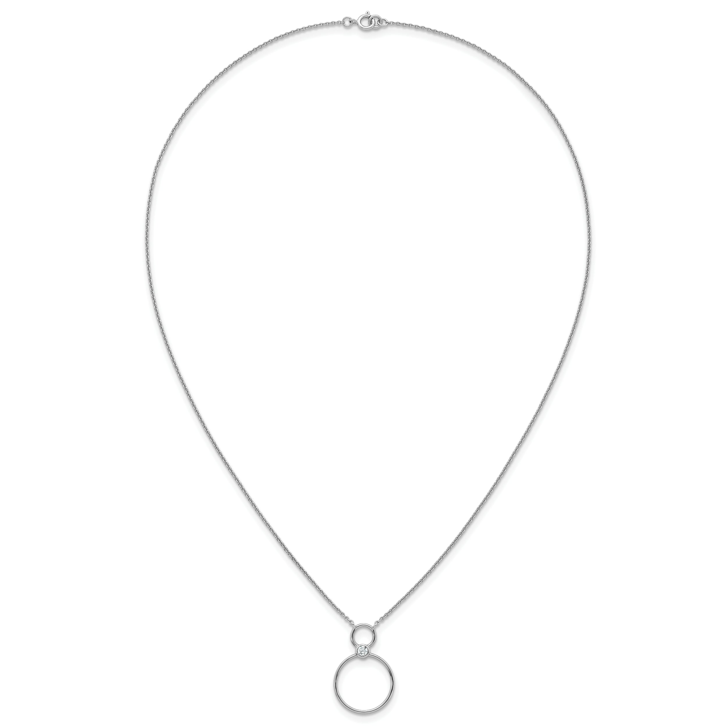 Sterling Silver Rhodium-plated Polished CZ Two Circles 17.75 inch Necklace