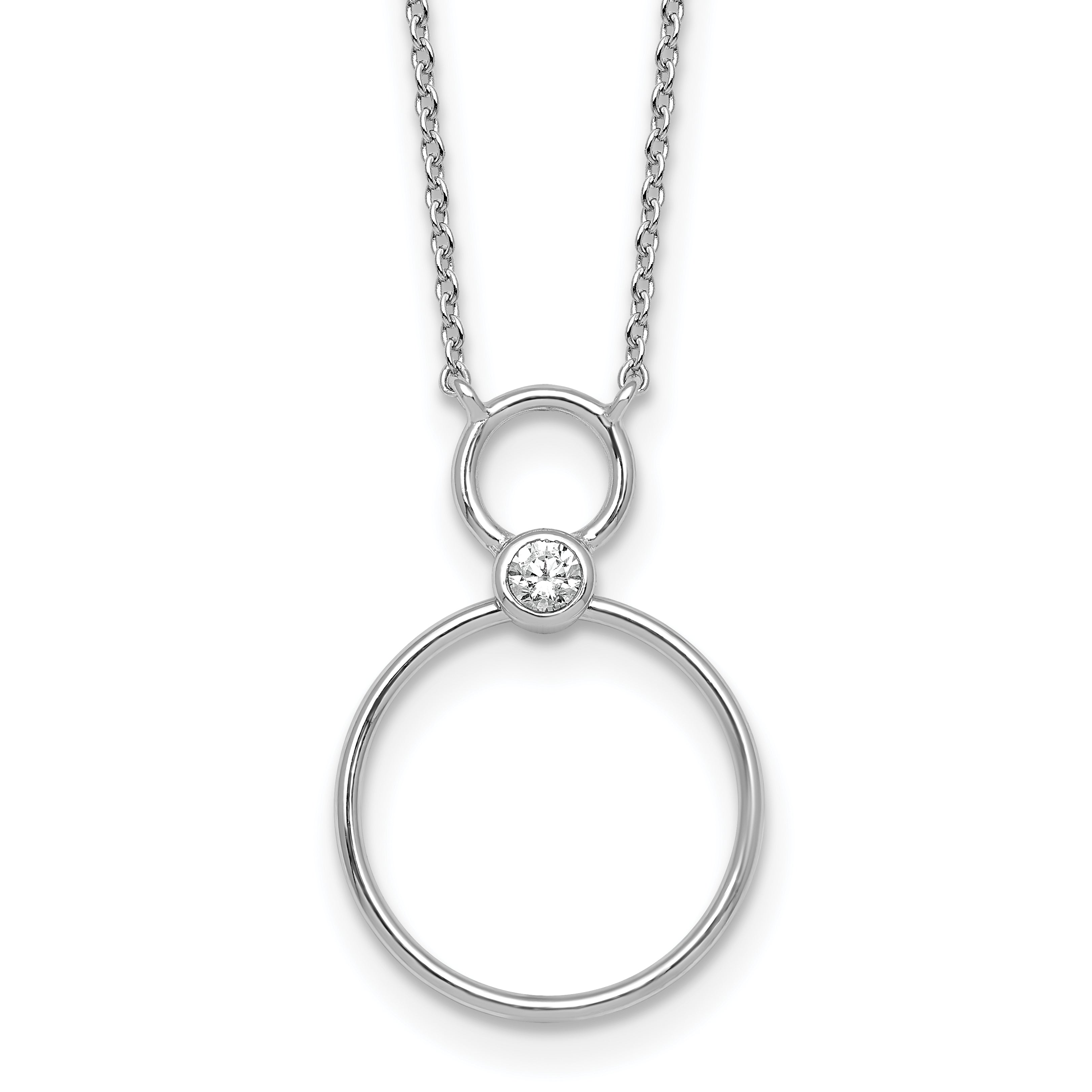 Sterling Silver Rhodium-plated Polished CZ Two Circles 17.75 inch Necklace
