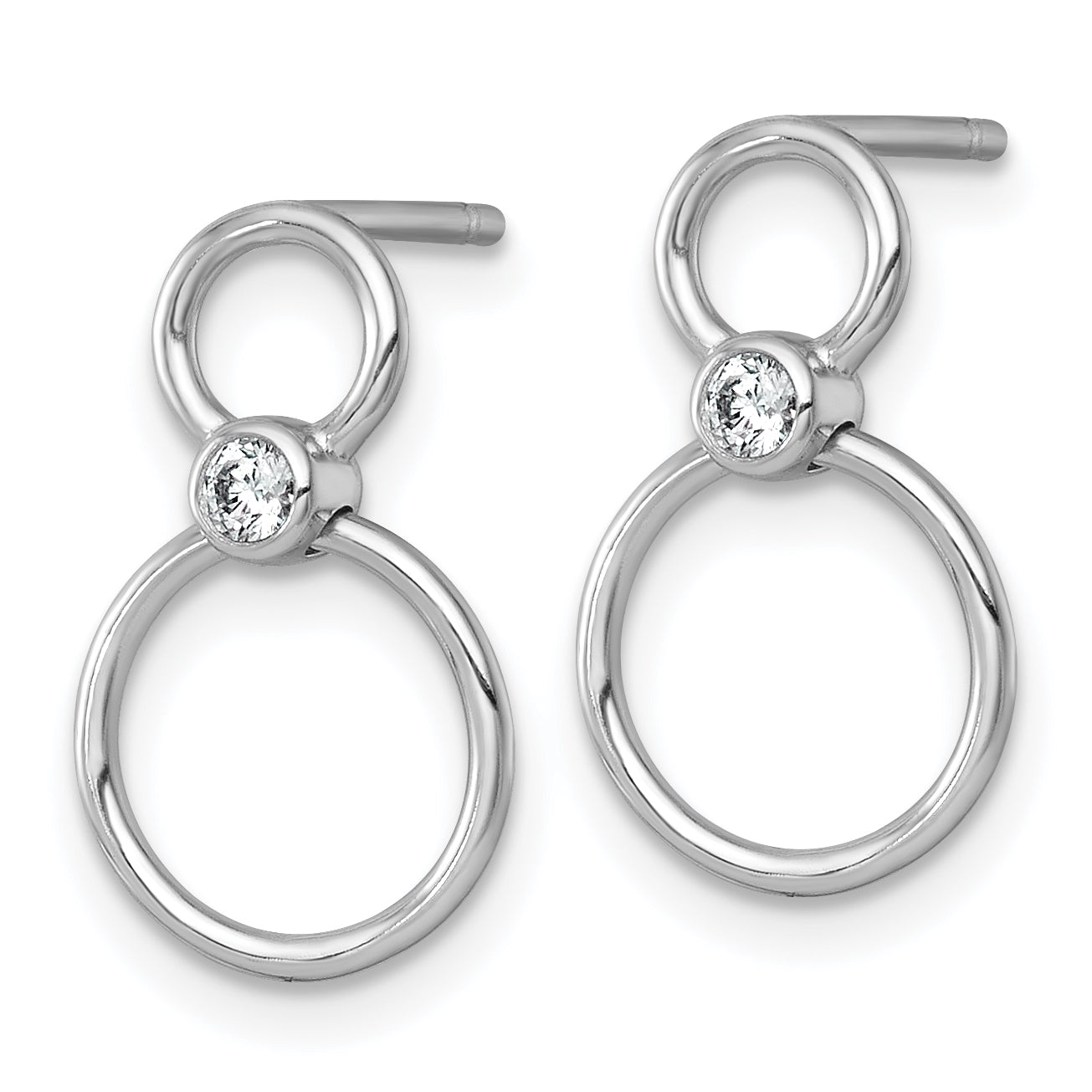 Sterling Silver Rhodium-plated Polished CZ Two Circles Post Dangle Earrings
