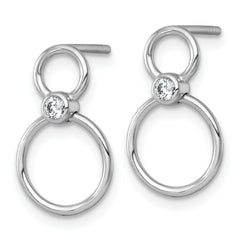 Sterling Silver Rhodium-plated Polished CZ Two Circles Post Dangle Earrings