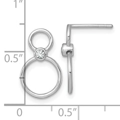 Sterling Silver Rhodium-plated Polished CZ Two Circles Post Dangle Earrings