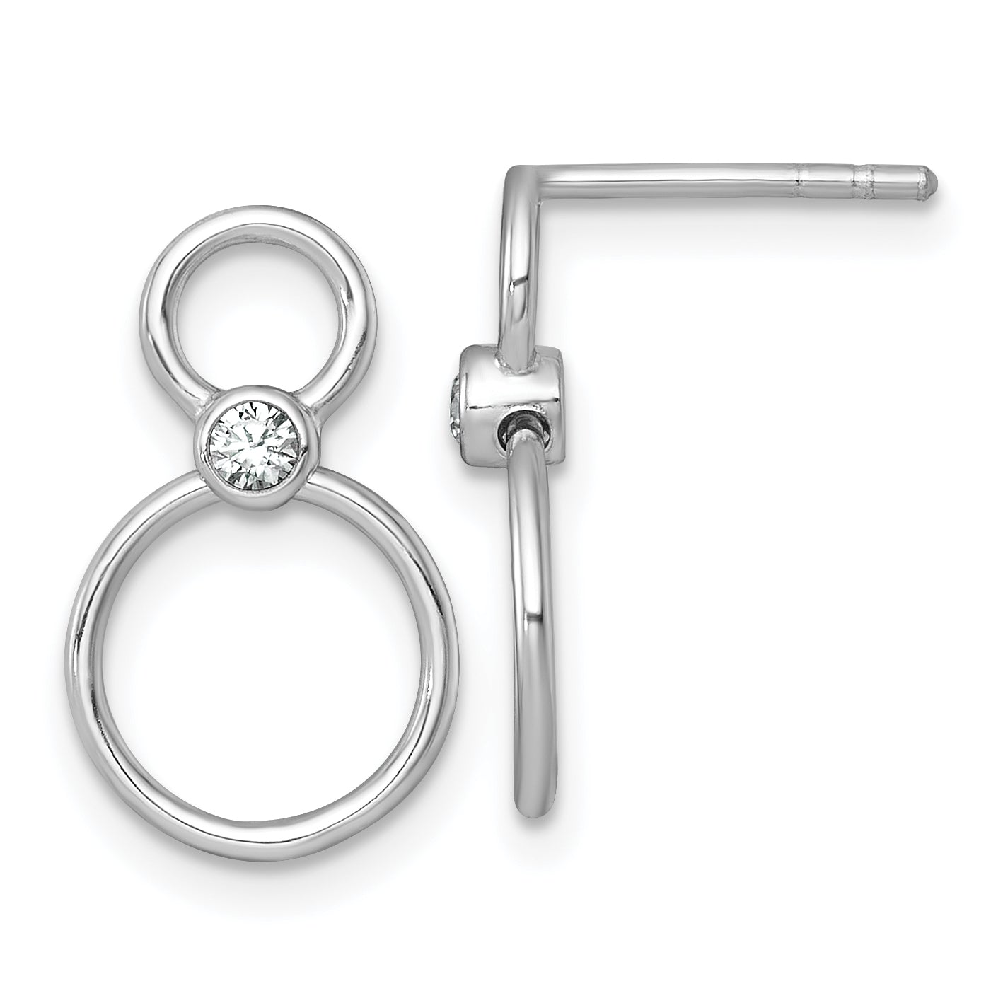 Sterling Silver Rhodium-plated Polished CZ Two Circles Post Dangle Earrings