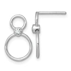 Sterling Silver Rhodium-plated Polished CZ Two Circles Post Dangle Earrings