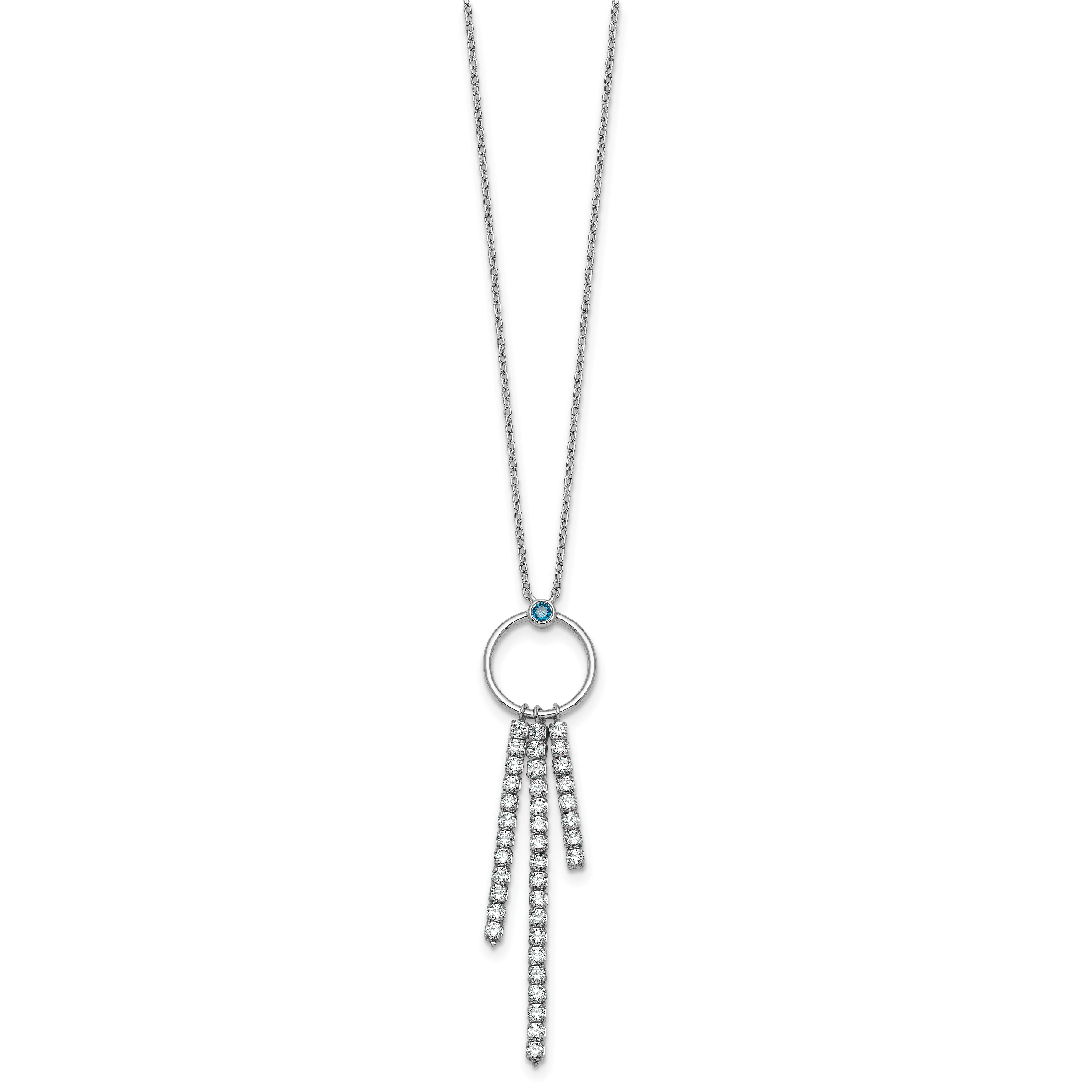 Sterling Silver Rhodium-plated Blue and White CZ 16 inch with 2 inch extender Circle with 3 Drops Necklace Secondary image