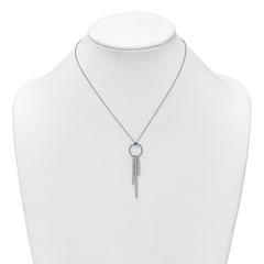 Sterling Silver Rhodium-plated Blue and White CZ 16 inch with 2 inch extender Circle with 3 Drops Necklace