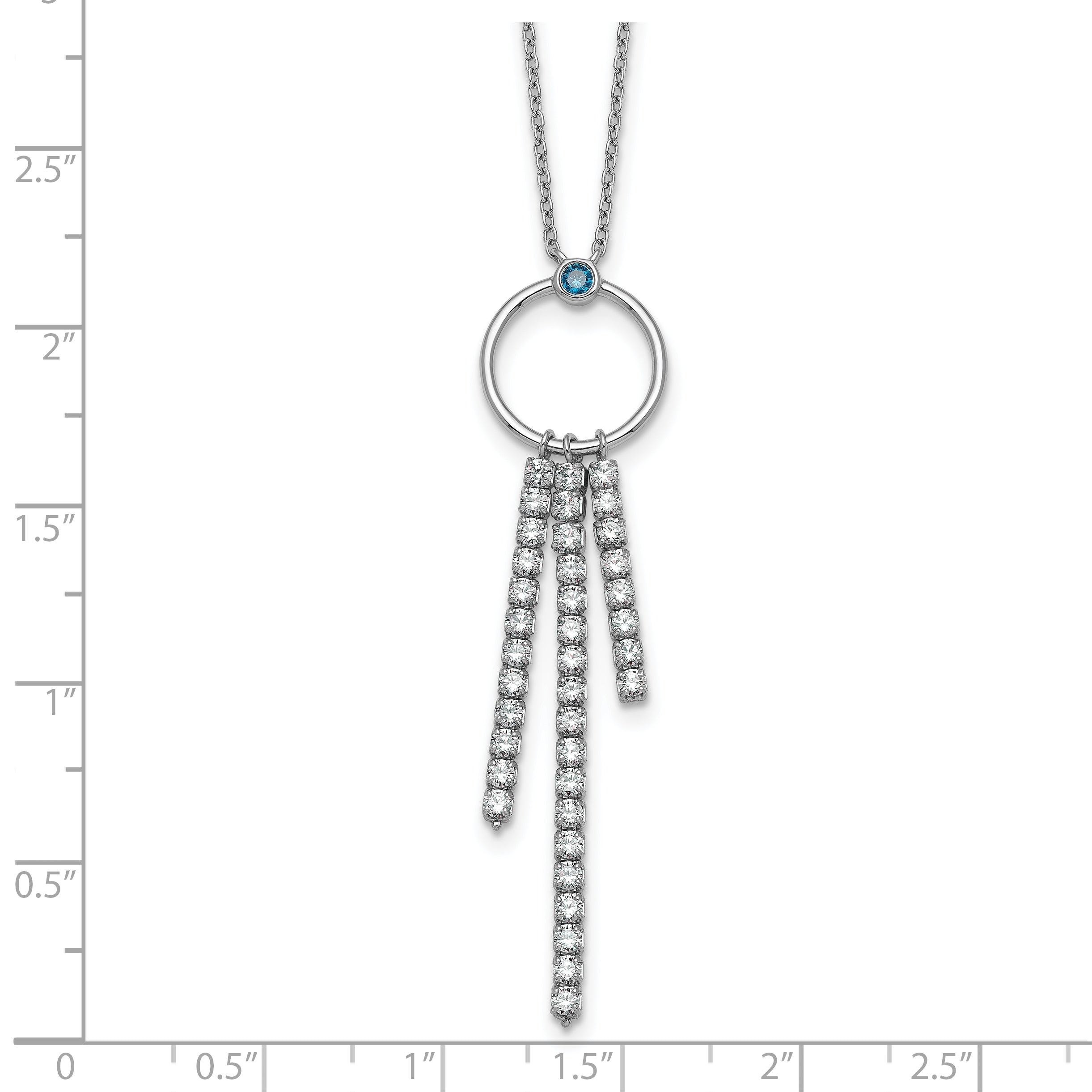 Sterling Silver Rhodium-plated Blue and White CZ 16 inch with 2 inch extender Circle with 3 Drops Necklace