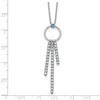 Sterling Silver Rhodium-plated Blue and White CZ 16 inch with 2 inch extender Circle with 3 Drops Necklace