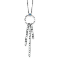 Sterling Silver Rhodium-plated Blue and White CZ 16 inch with 2 inch extender Circle with 3 Drops Necklace
