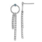 Sterling Silver Rhodium-plated Blue and White CZ Circle with 2 Drops Dangle Post Earrings