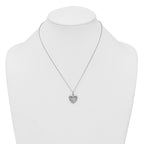 Sterling Silver Rhodium-plated Brushed CZ Heart 17.5 inch Necklace