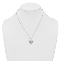 Sterling Silver Rhodium-plated Brushed CZ Heart 17.5 inch Necklace