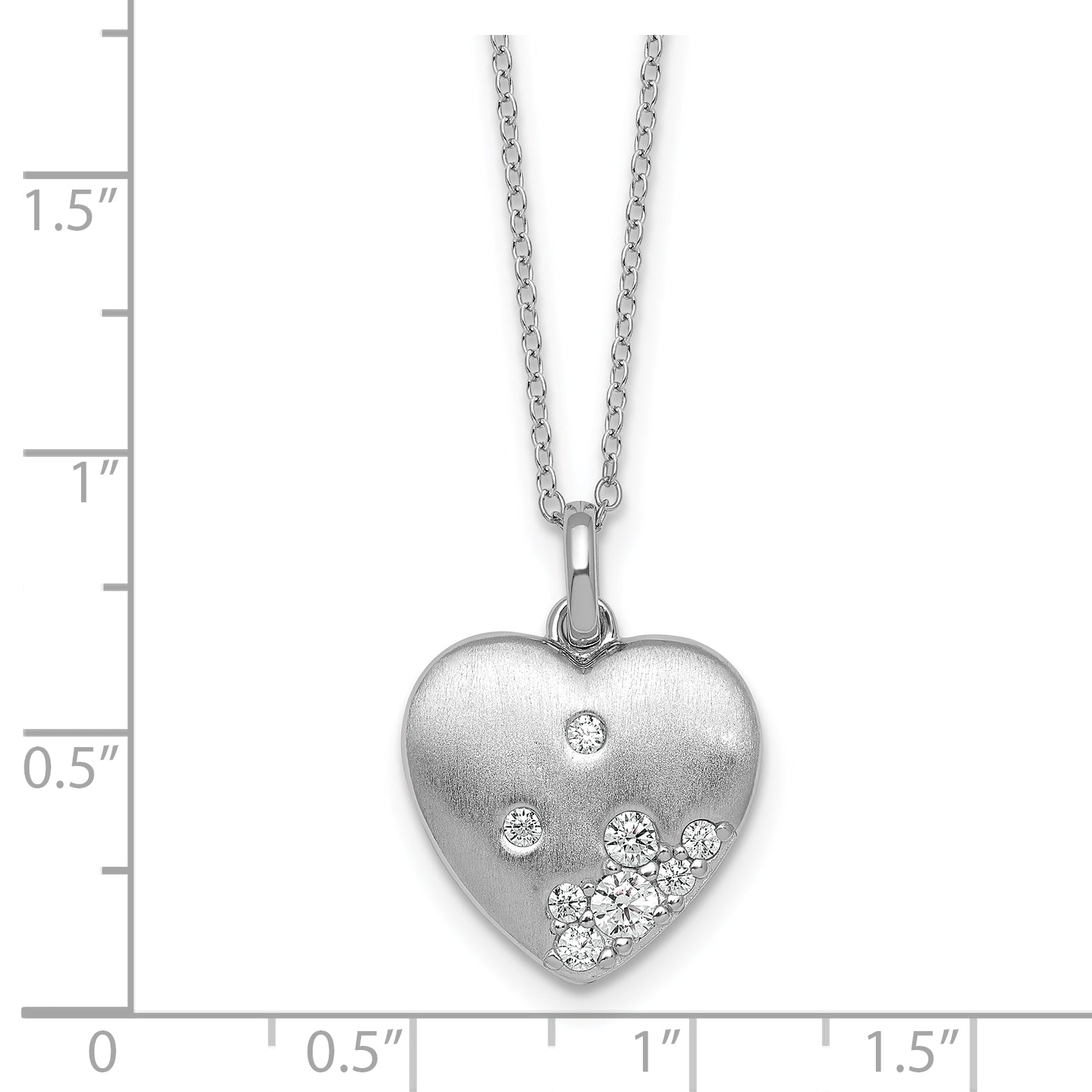 Sterling Silver Rhodium-plated Brushed CZ Heart 17.5 inch Necklace