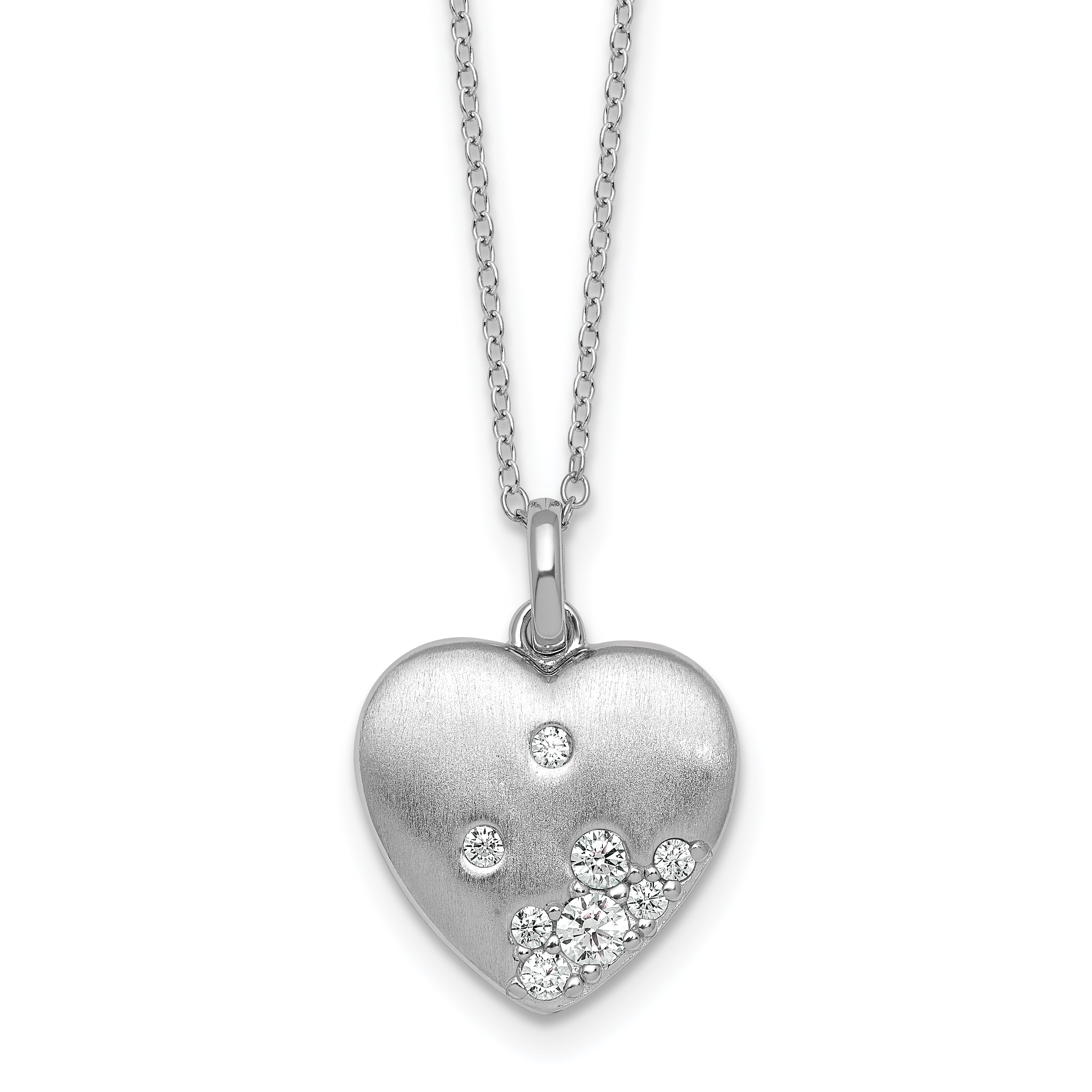 Sterling Silver Rhodium-plated Brushed CZ Heart 17.5 inch Necklace Main image