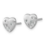 Sterling Silver Rhodium-plated Brushed CZ Heart Post Earrings
