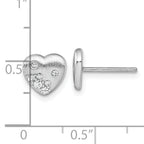 Sterling Silver Rhodium-plated Brushed CZ Heart Post Earrings