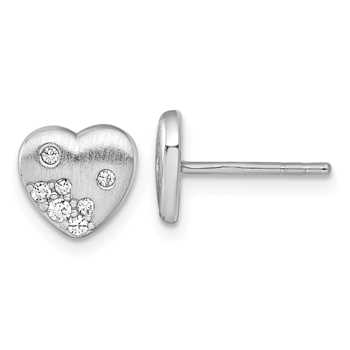 Sterling Silver Rhodium-plated Brushed CZ Heart Post Earrings Main image