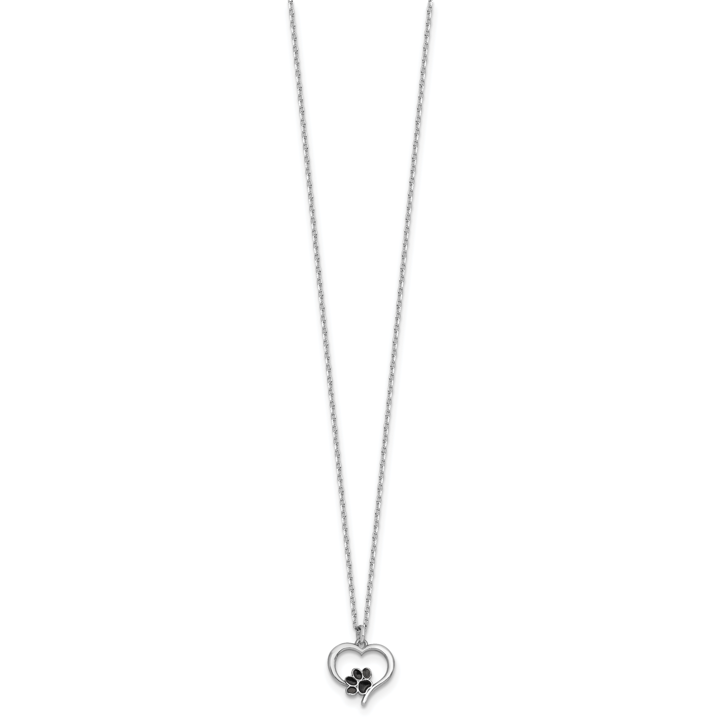 Sterling Silver Rhodium-plated Heart with Black Enameled Paw Print 16 inch with 1.5 inch Extension Necklace Secondary image