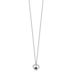 Sterling Silver Rhodium-plated Heart with Black Enameled Paw Print 16 inch with 1.5 inch Extension Necklace