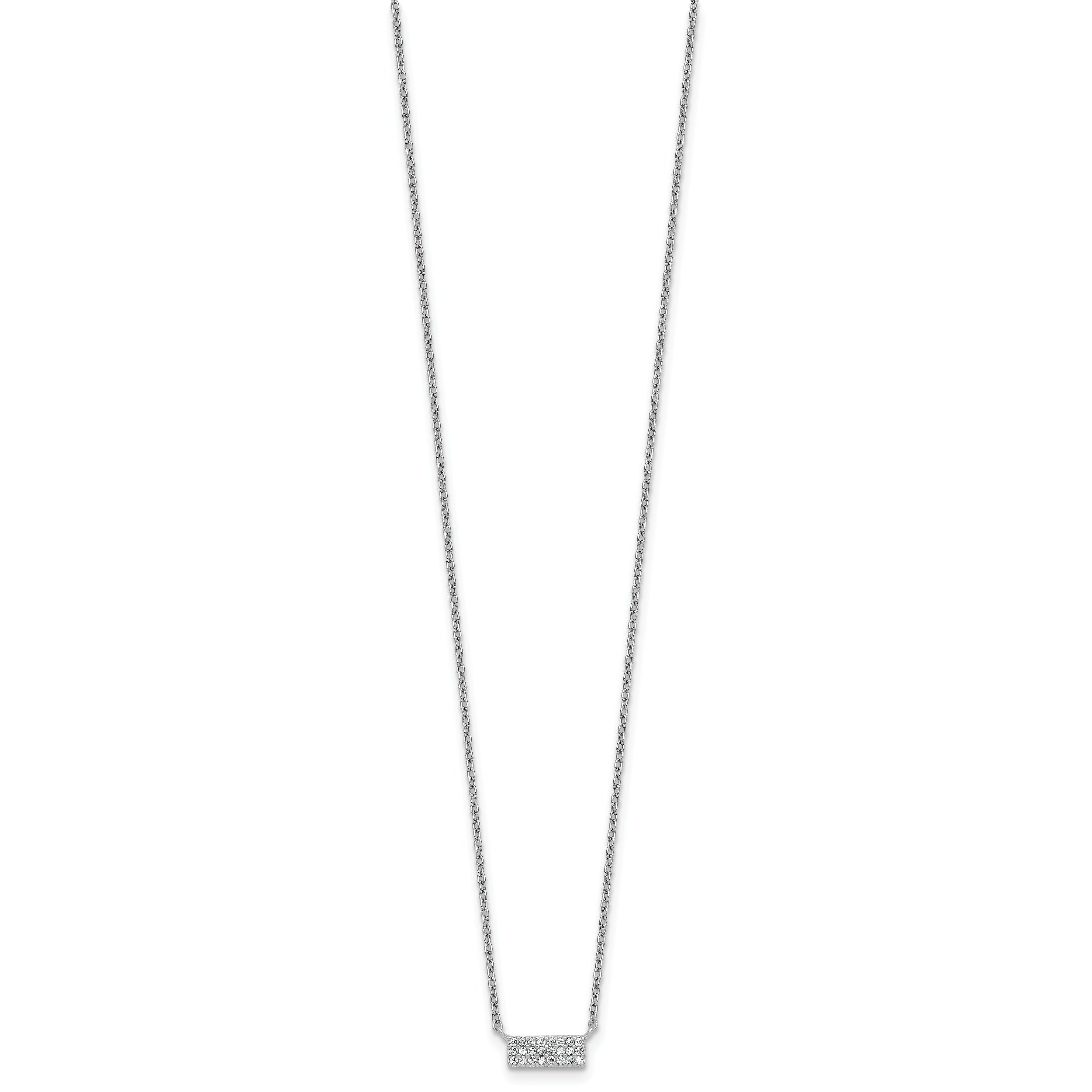 Sterling Silver Rhodium-plated Polished CZ Bar 17.5 Inch Necklace