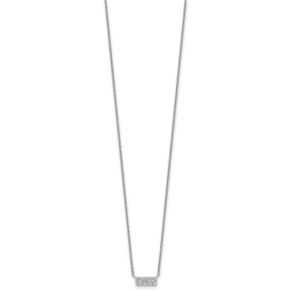 Sterling Silver Rhodium-plated Polished CZ Bar 17.5 Inch Necklace
