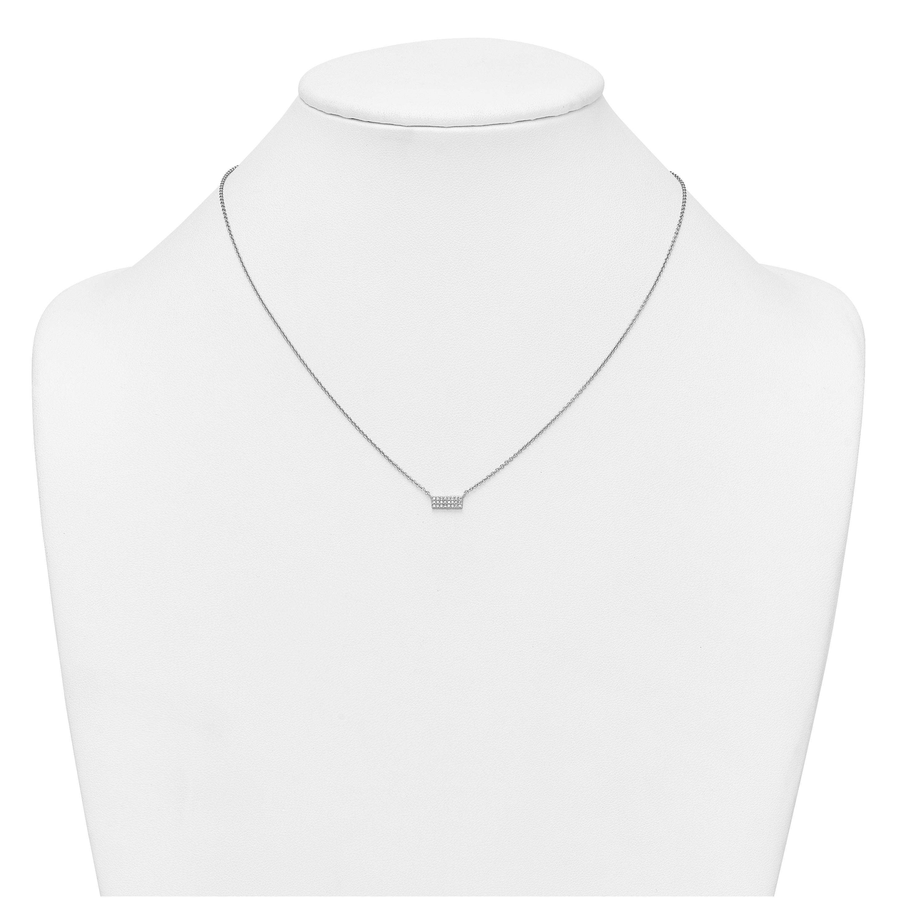 Sterling Silver Rhodium-plated Polished CZ Bar 17.5 Inch Necklace