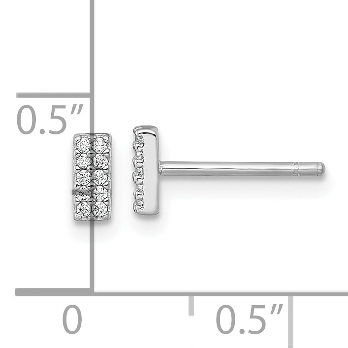 Sterling Silver Rhodium-plated Polished CZ Bar Post Earrings