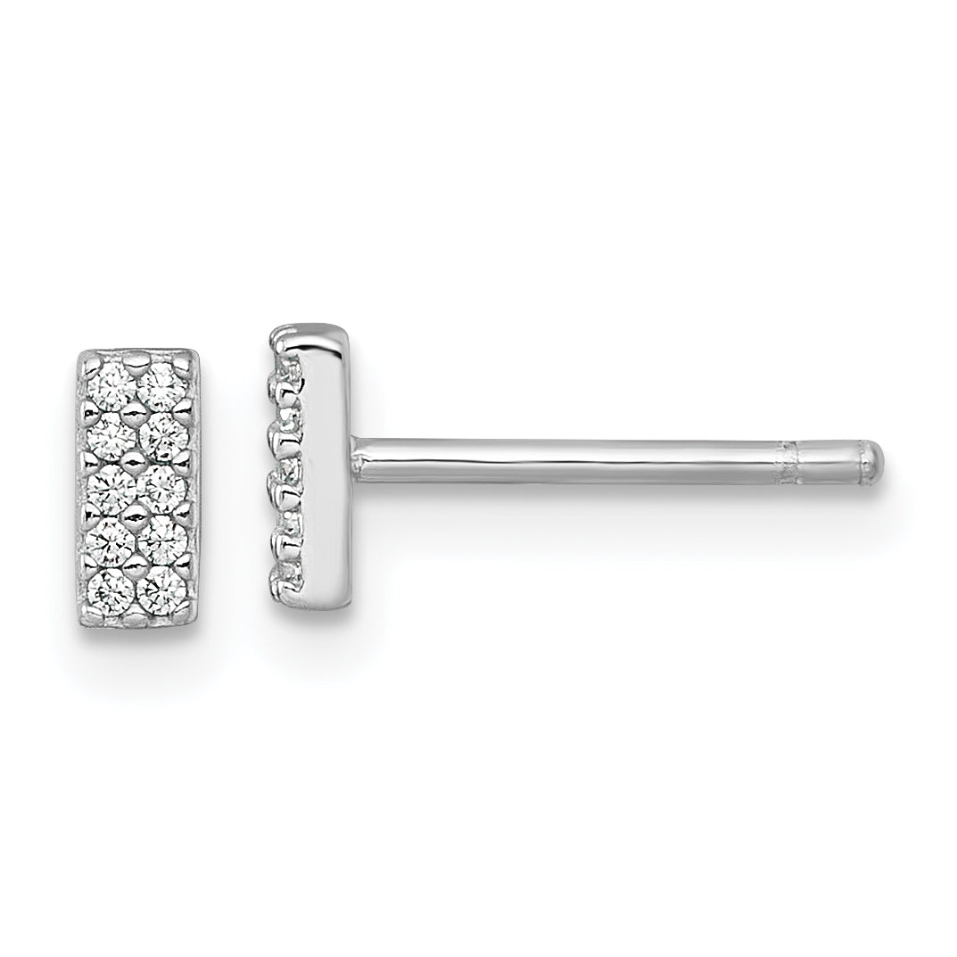Sterling Silver Rhodium-plated Polished CZ Bar Post Earrings