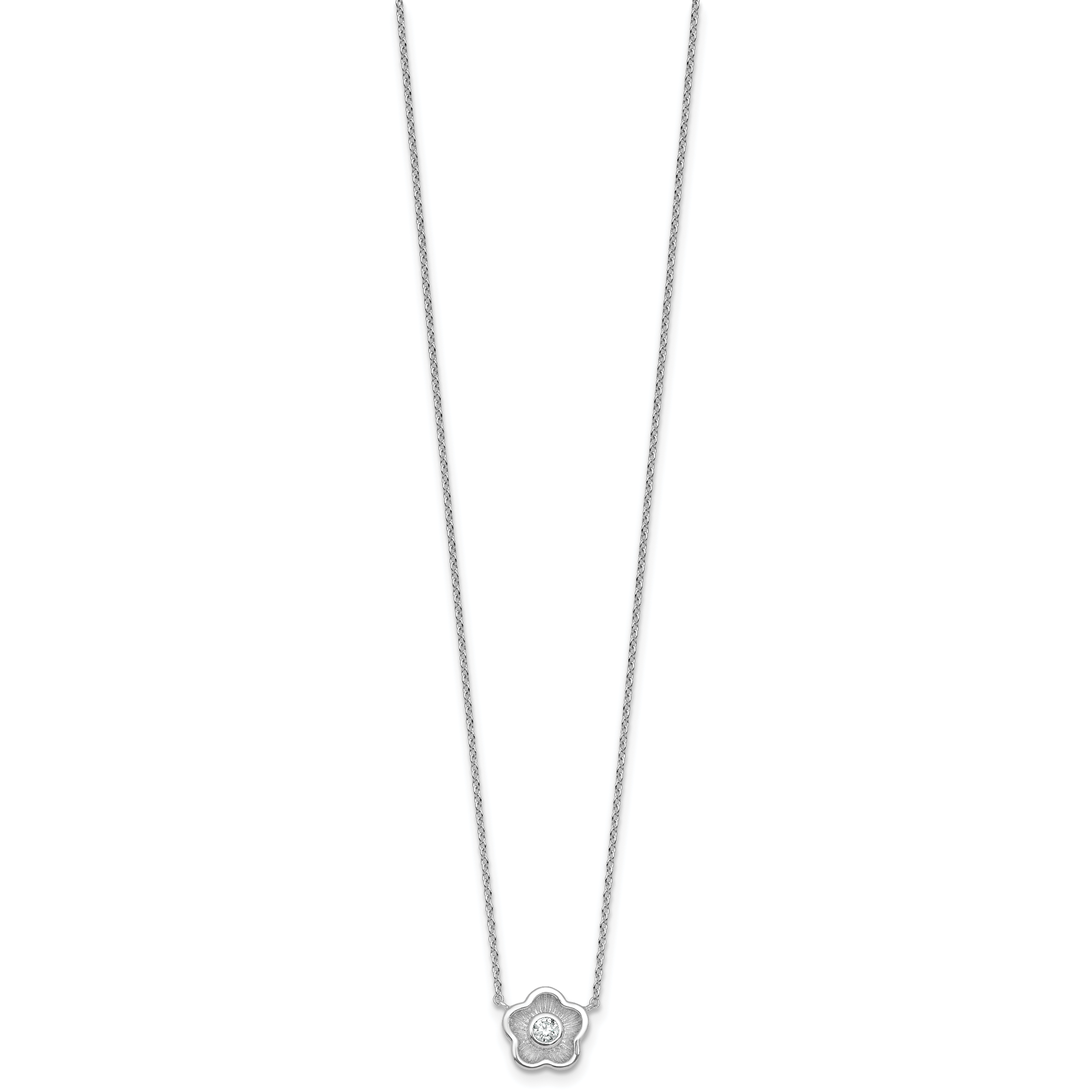 Sterling Silver Rhodium-plated Polished Textured CZ Flower 18 Inch Necklace Secondary image