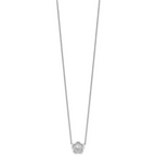 Sterling Silver Rhodium-plated Polished Textured CZ Flower 18 Inch Necklace