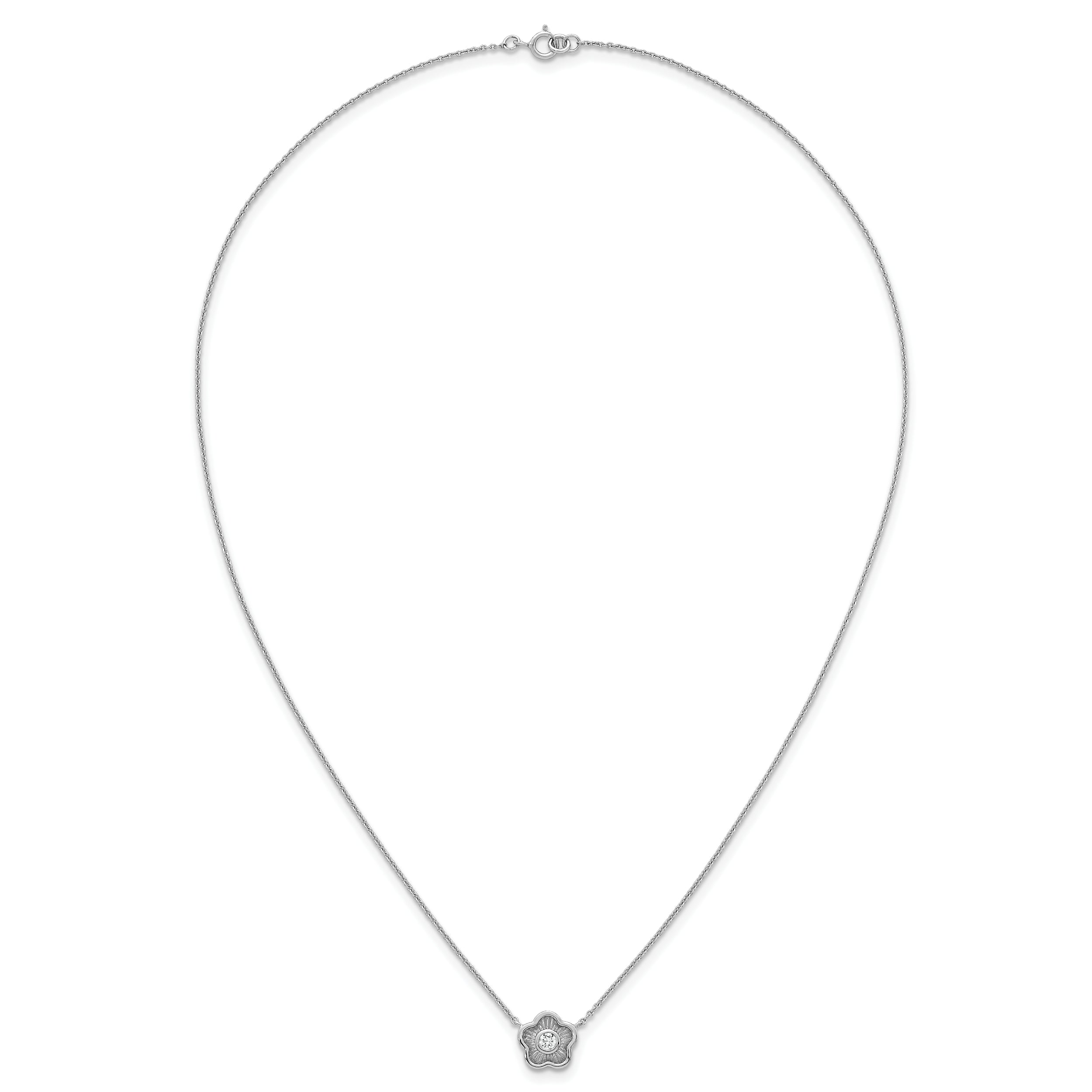 Sterling Silver Rhodium-plated Polished Textured CZ Flower 18 Inch Necklace