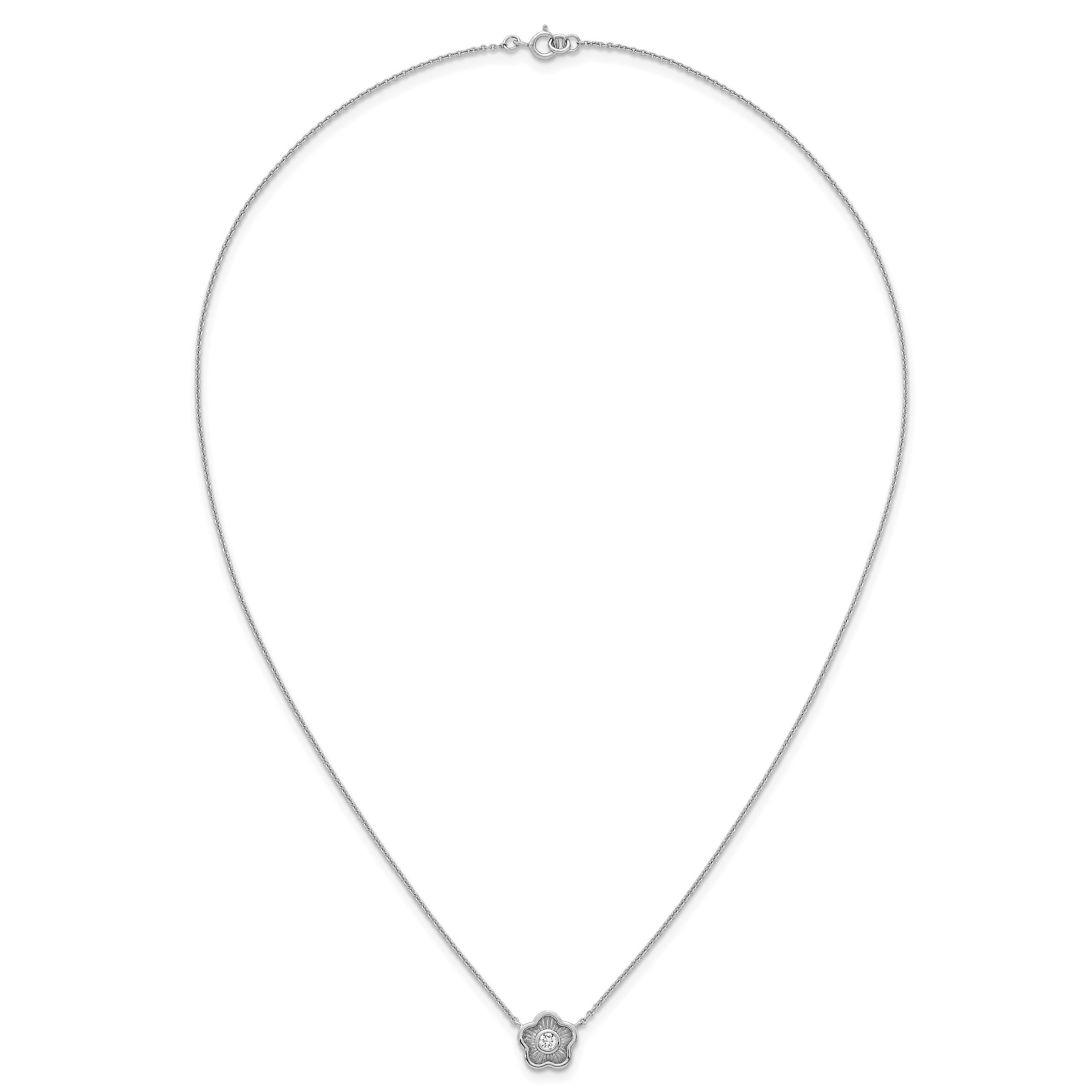 Sterling Silver Rhodium-plated Polished Textured CZ Flower 18 Inch Necklace