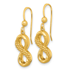 Sterling Silver Gold-tone Polished and Textured Infinity Dangle Shepherd Hook Earrings