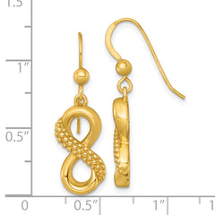 Sterling Silver Gold-tone Polished and Textured Infinity Dangle Shepherd Hook Earrings