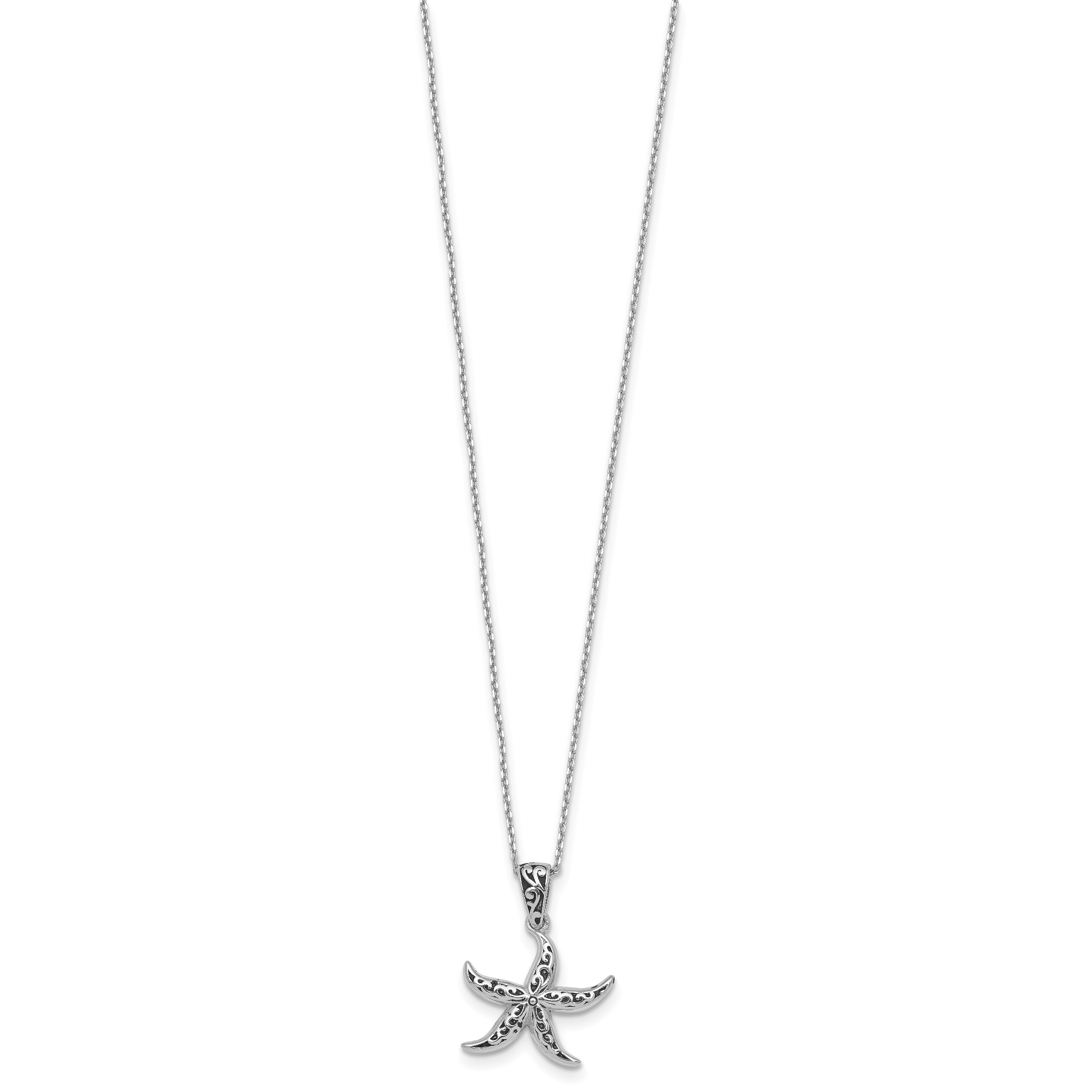 Sterling Silver Rhodium-plated Polished and Oxidized Filigree Starfish 18 Inch Necklace Secondary image