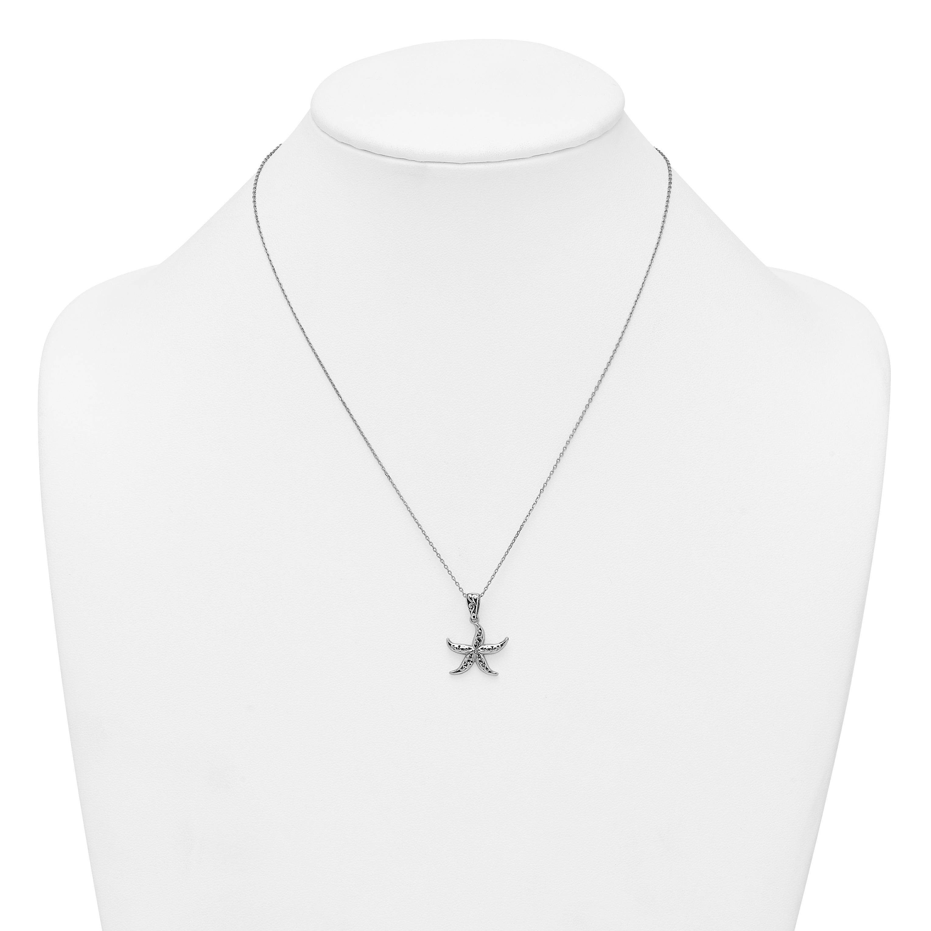 Sterling Silver Rhodium-plated Polished and Oxidized Filigree Starfish 18 Inch Necklace