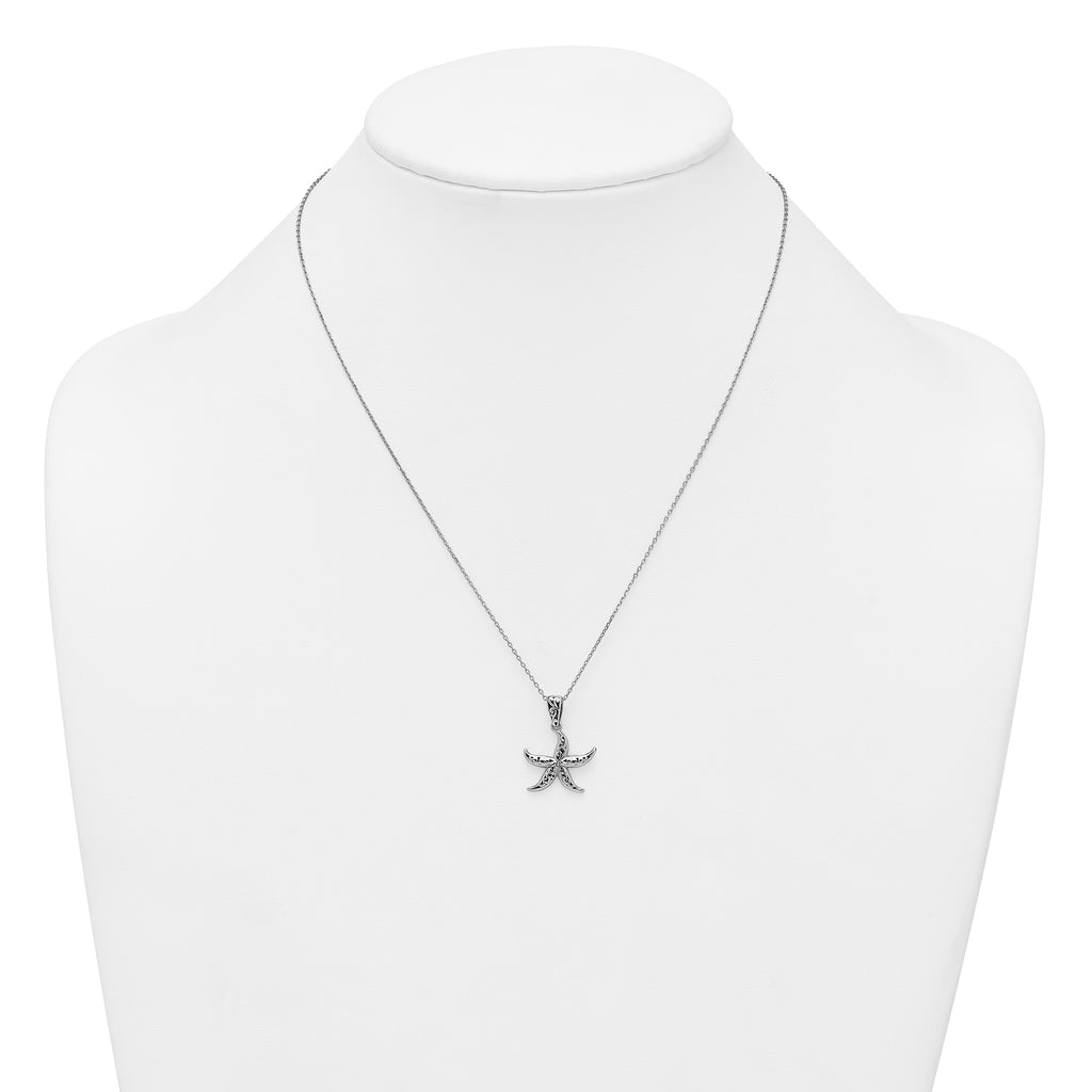 Sterling Silver Rhodium-plated Polished and Oxidized Filigree Starfish 18 Inch Necklace