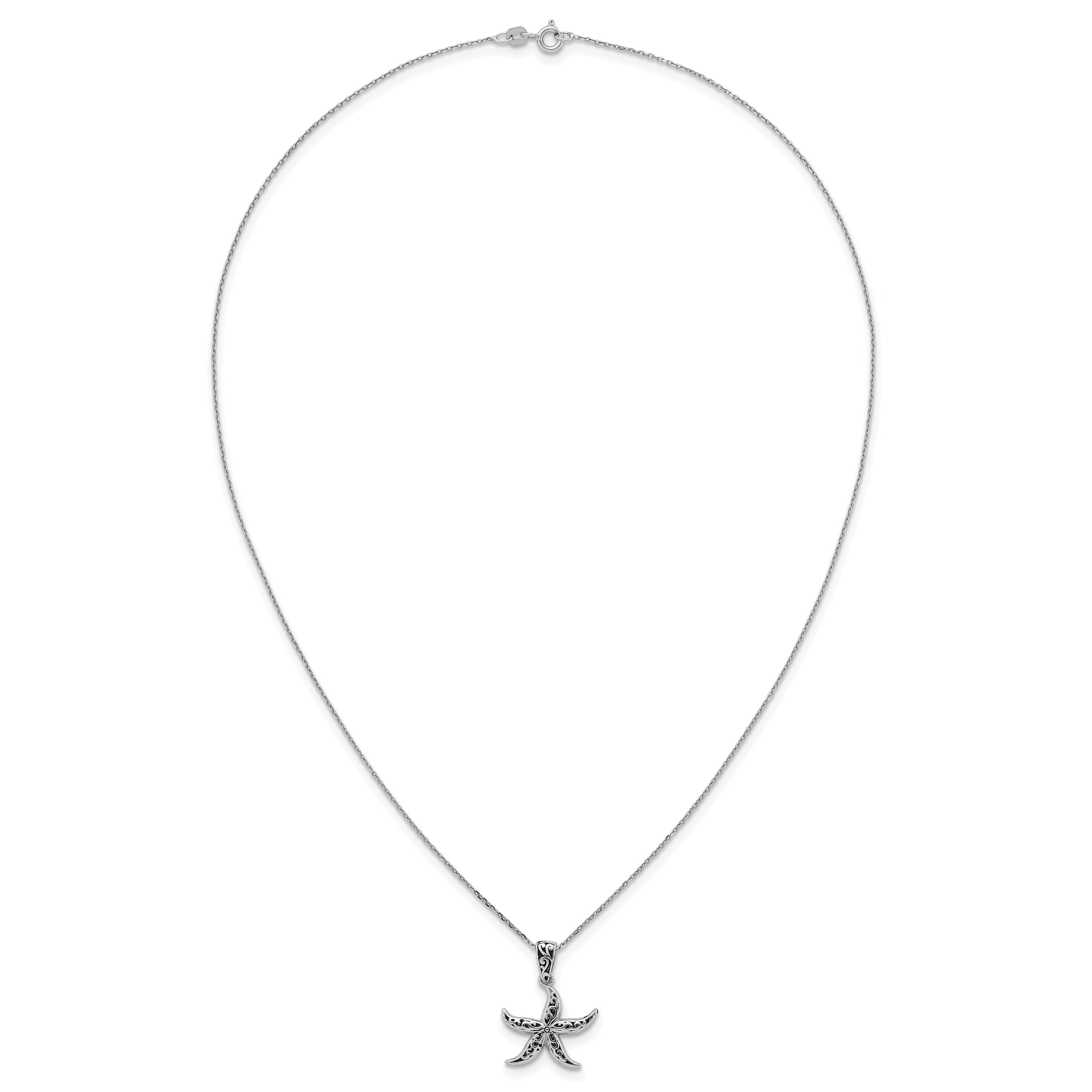 Sterling Silver Rhodium-plated Polished and Oxidized Filigree Starfish 18 Inch Necklace