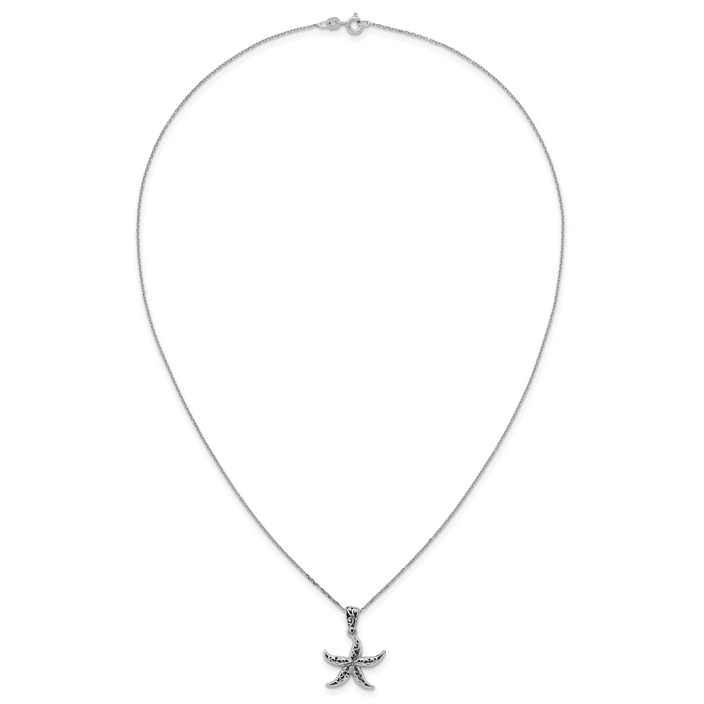 Sterling Silver Rhodium-plated Polished and Oxidized Filigree Starfish 18 Inch Necklace