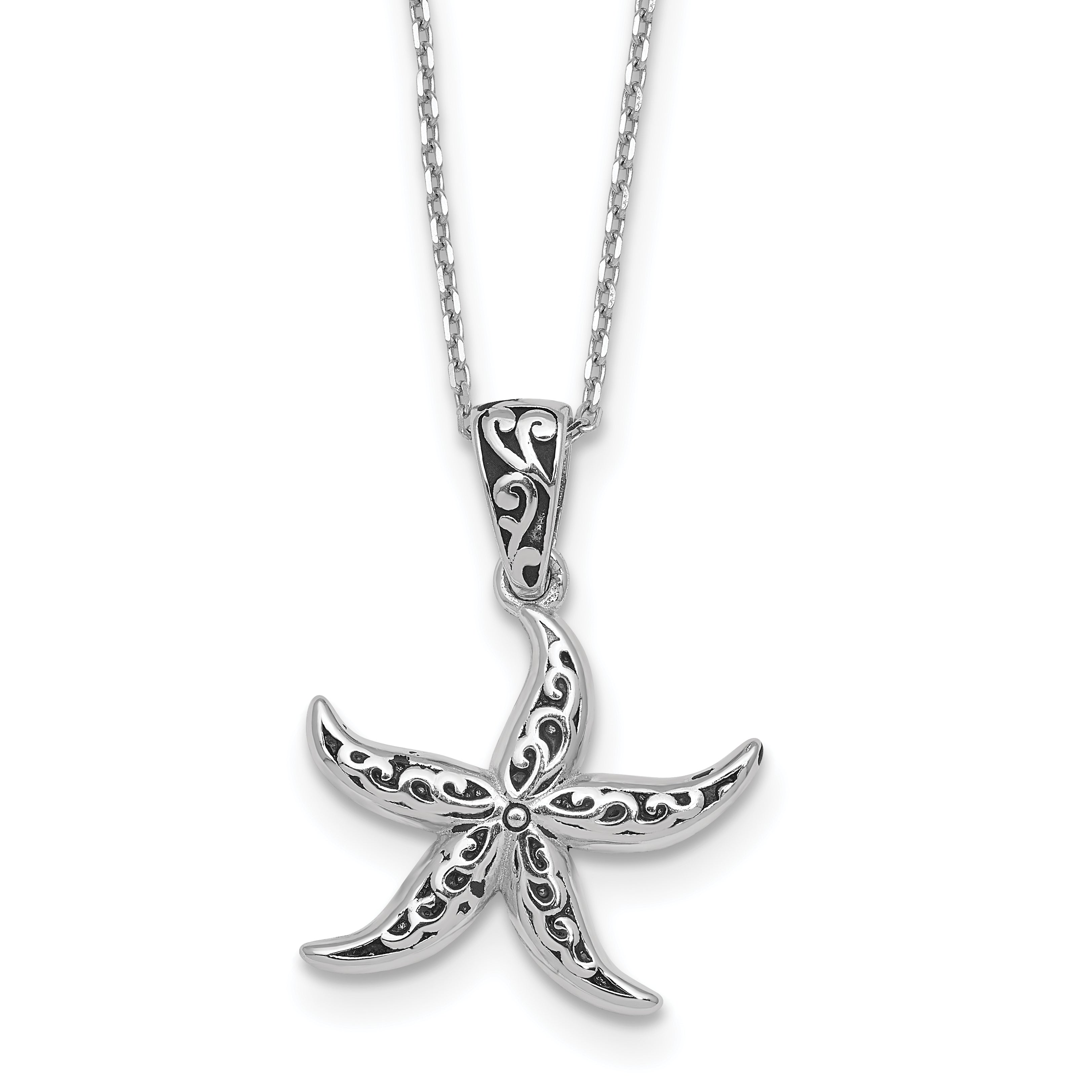 Sterling Silver Rhodium-plated Polished and Oxidized Filigree Starfish 18 Inch Necklace Main image