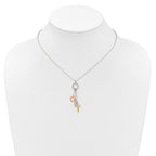 Sterling Silver Infinity and Gold-tone Cross and Rose-tone Heart BLESSED Circle 16 inch Necklace